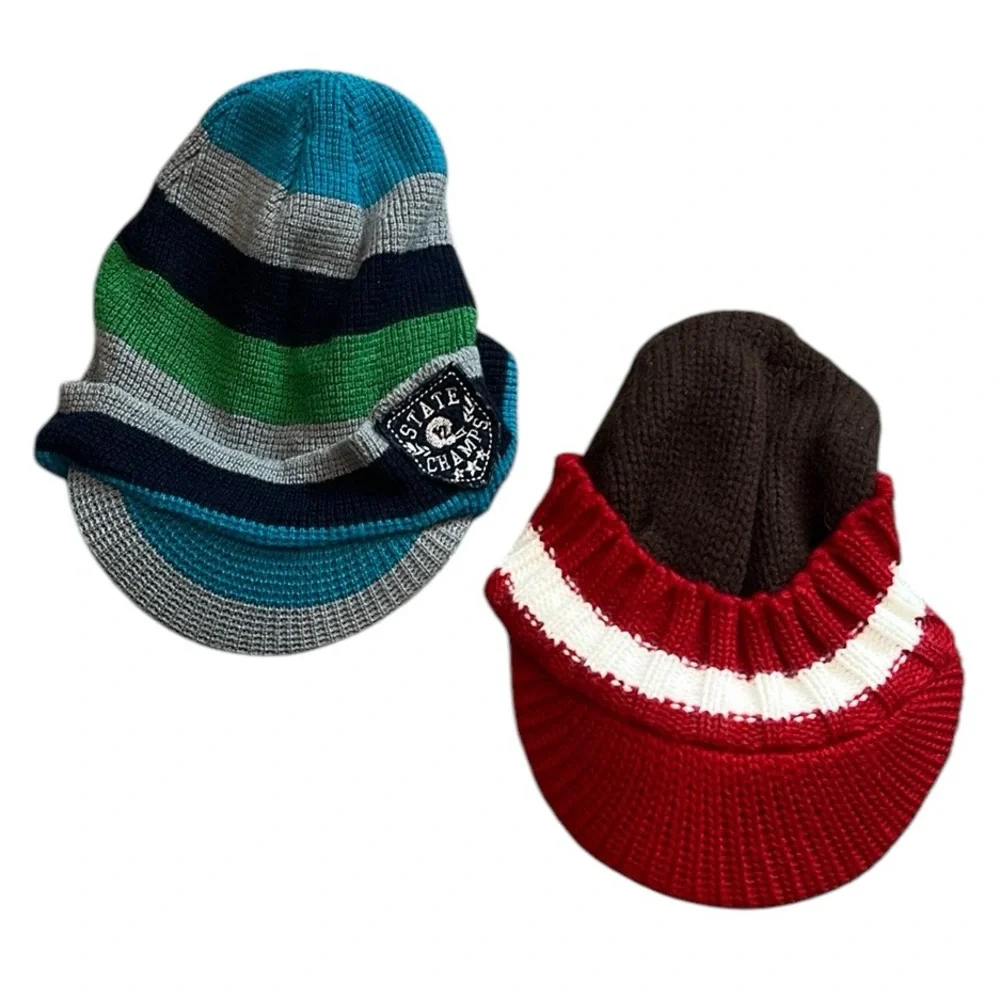 Striped Straight Brim Beanie Set for Little Boys